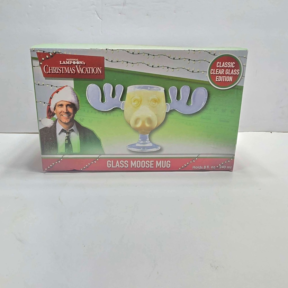 National Lampoon Christmas Vacation Glass Moose Mug Clear 8oz Clark Griswold